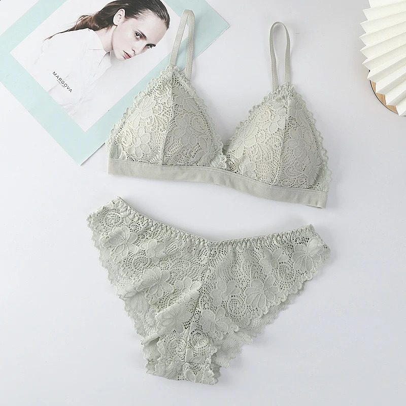 Women Lace Bra And Panties Set Vneck Push Up Bralette Sexy Lingerie Low Waist Briefs Female Nonwire Brassiere Underwear 260626 - view 4