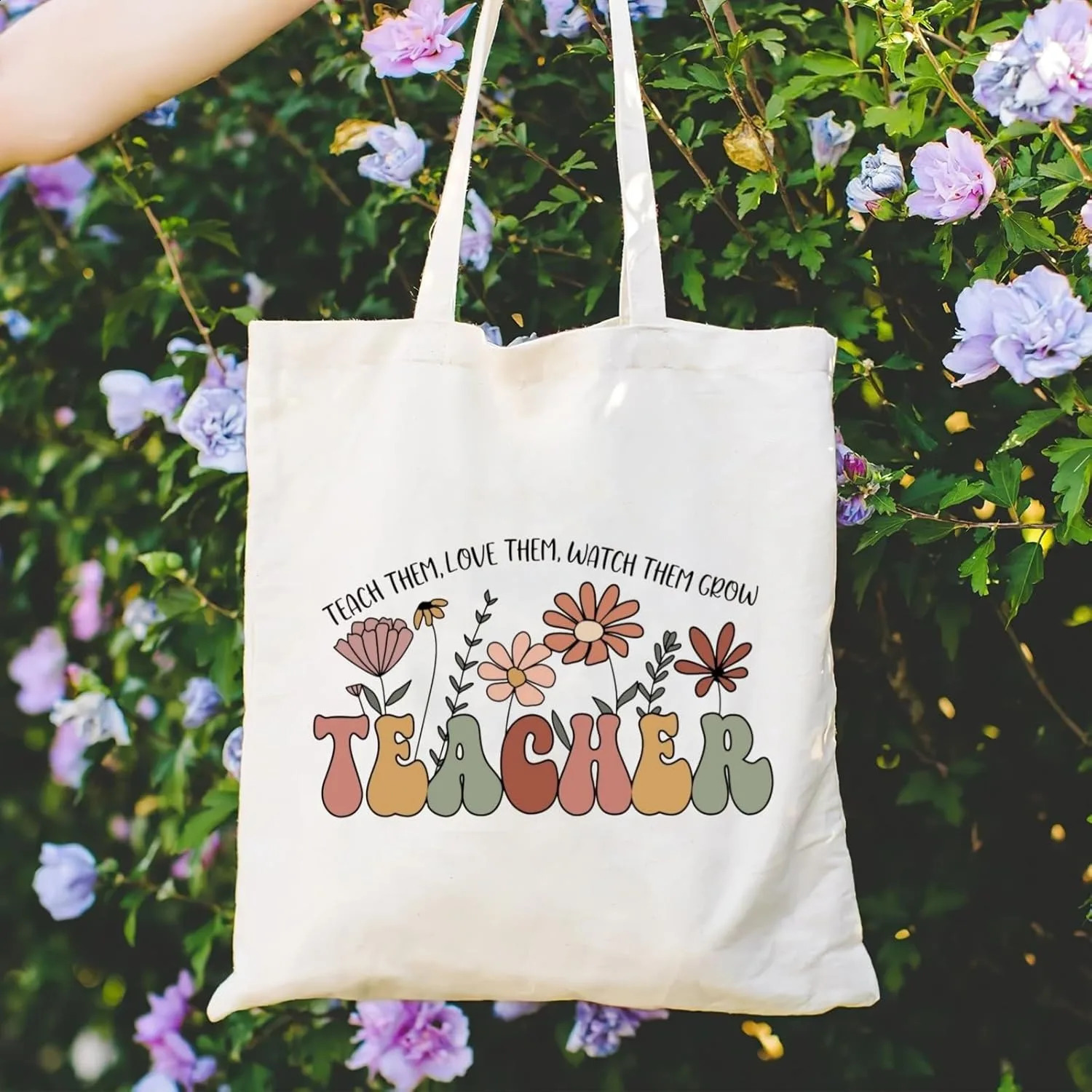 Teachers Gift Teacher Tote Bag Women Canvas Shoulder Bags Rainbow Letter Printed Casual Totes Female Large Capacity Handbag 260625 - view 4