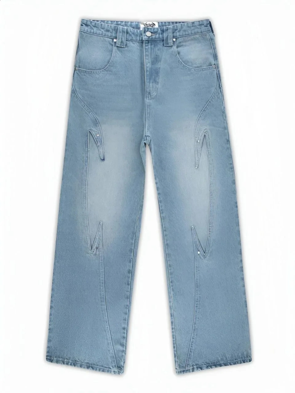 Y2K Black Baggy Cargo Jeans Men Horse Back Pocket Embroidery Cursive Wild Ride Distressed Cut Out Wide Leg Casual Denim Trouser 260625 - view 6