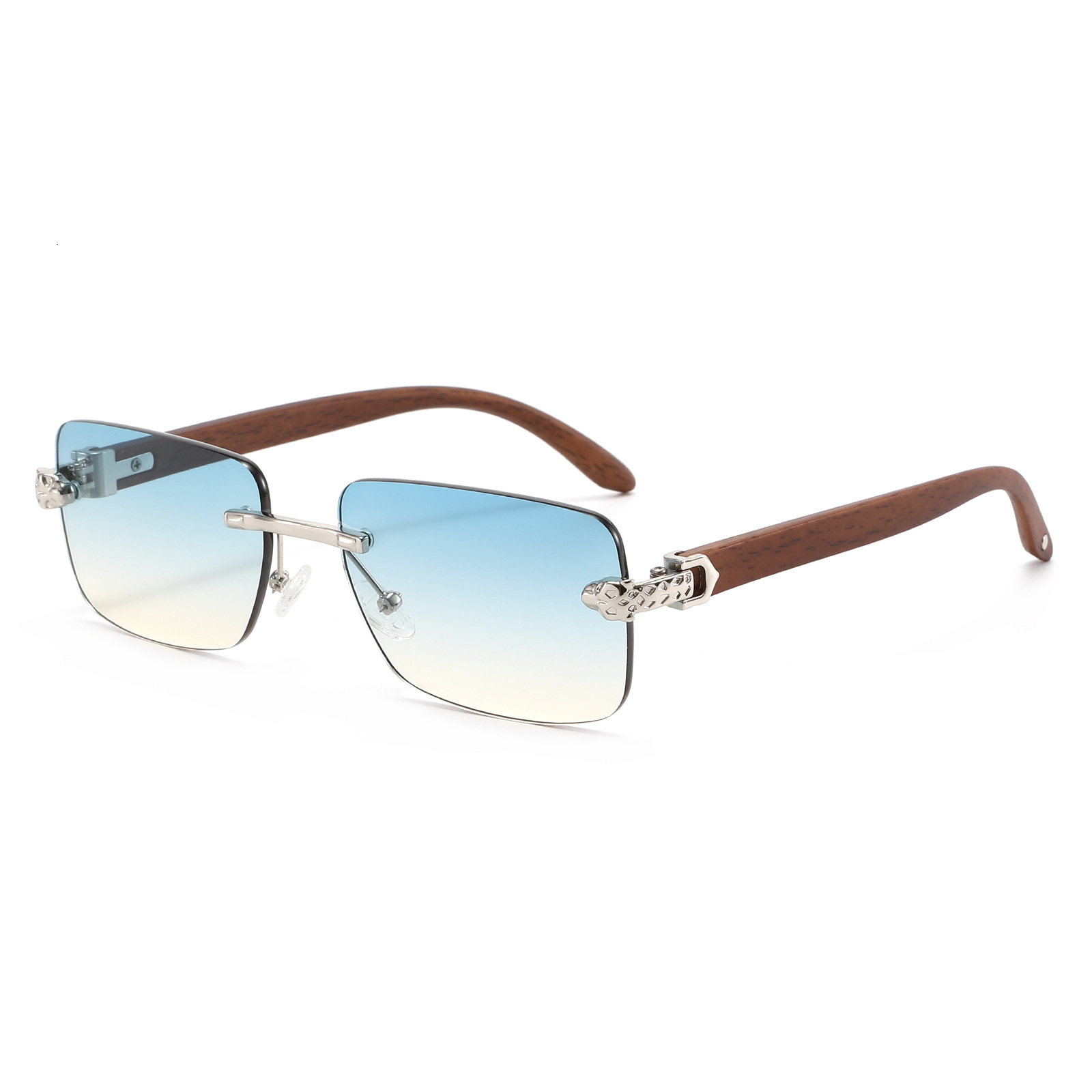 New Frameless Leopard Head Sunglasses, Fashionable Faux Wood Grain, Vintage High-End Street Style For Men And Women - view 1