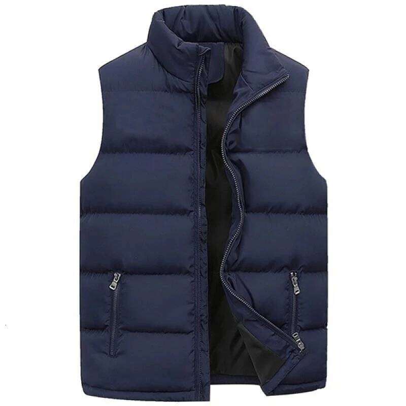 Mens Vest Jacket Warm Sleeveless Jackets Winter Waterproof Zipper Coat Autumn Stand-up Collar Casual Waistcoat Brand Clothing W260626 - view 4