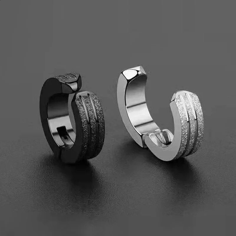 2pcs Non Piercing Frosted Scrub Groove Ear Clip Stainless Steel Small Circle Hoop Earrings for Women Men Punk Jewelry 260623 - view 7