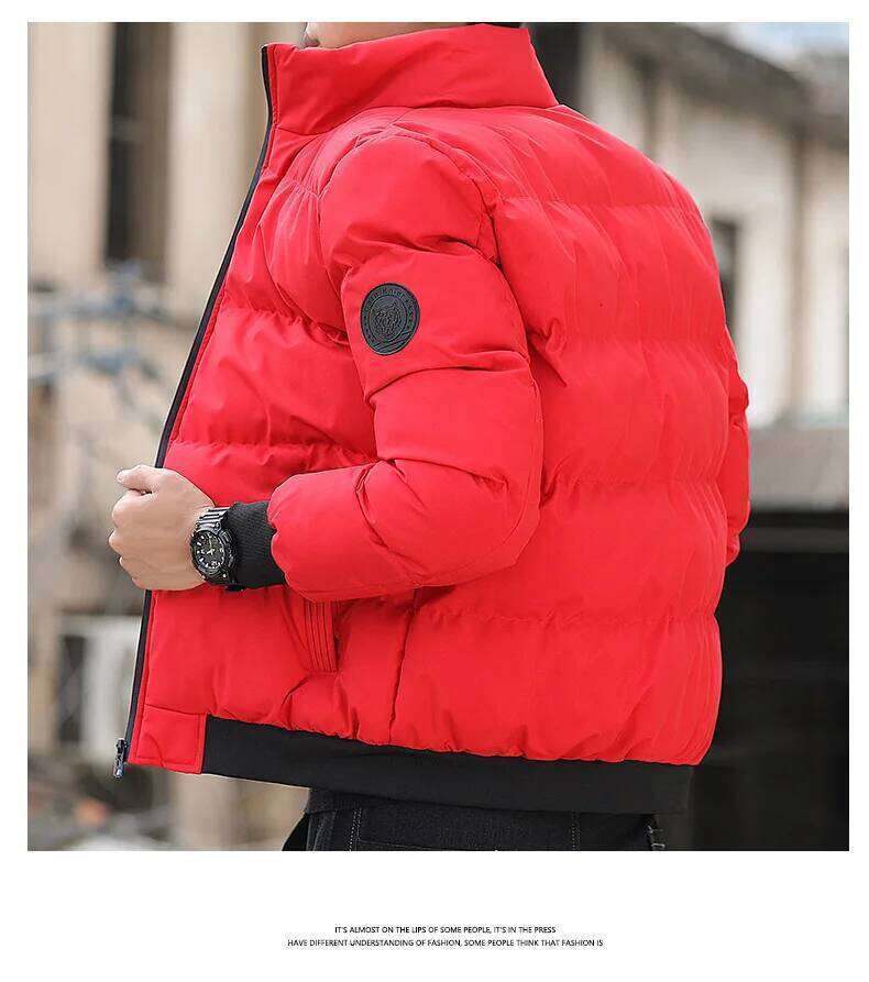 Men's Lightweight Warm Jacket Standing Collar Casual Horizontal Stripe down Winter Outerwear Windbreaker Thick Parkas M-5XL J260626 - view 6