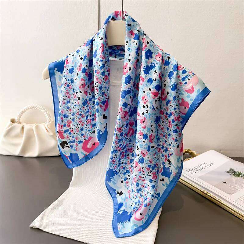 Summer Fresh Watercolor Floral Square Silk Scarf Soft Satin Boho Beach Vacation Bandana for Women Neck Hair Headband Tie Bag 26Y06226 - view 6