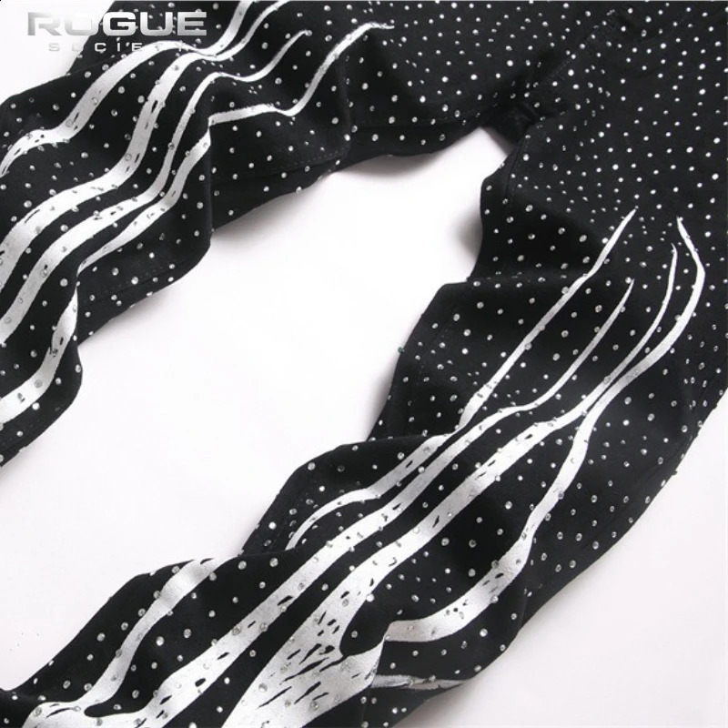 Punk Flame Rhinestone Jeans Men Harajuku Black High Street Elastic Streetwear Y2K Grunge HipHop Casual Denim Pants Unisex Edgy 260625 - view 5