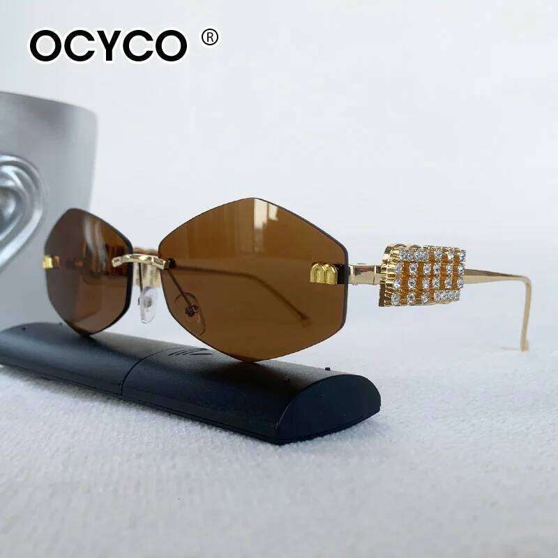 Fashion Borderless Sunglasses Women Men Rimless Diamond Studded Letter Sun Glasses UV400 Y2K Polygon Metal Eyewear 26Y0626 - view 7