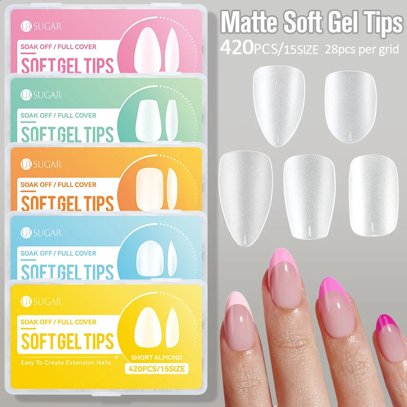 UR SUGAR 420Pcs/Box Matte Soft Gel Tips Full Cover False Nail Tips Press On Acrylic Nails Short Almond Coffin Artificial Nails 260626
