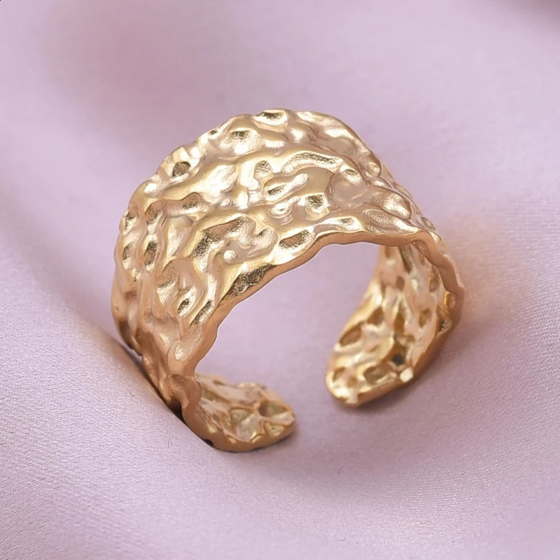 10pcs Hip Hop Irregular Wave Smooth Rings ConcaveConvex Surface Wide For Women Men Gold Color Open Punk Gothic Gift 260625 - view 4