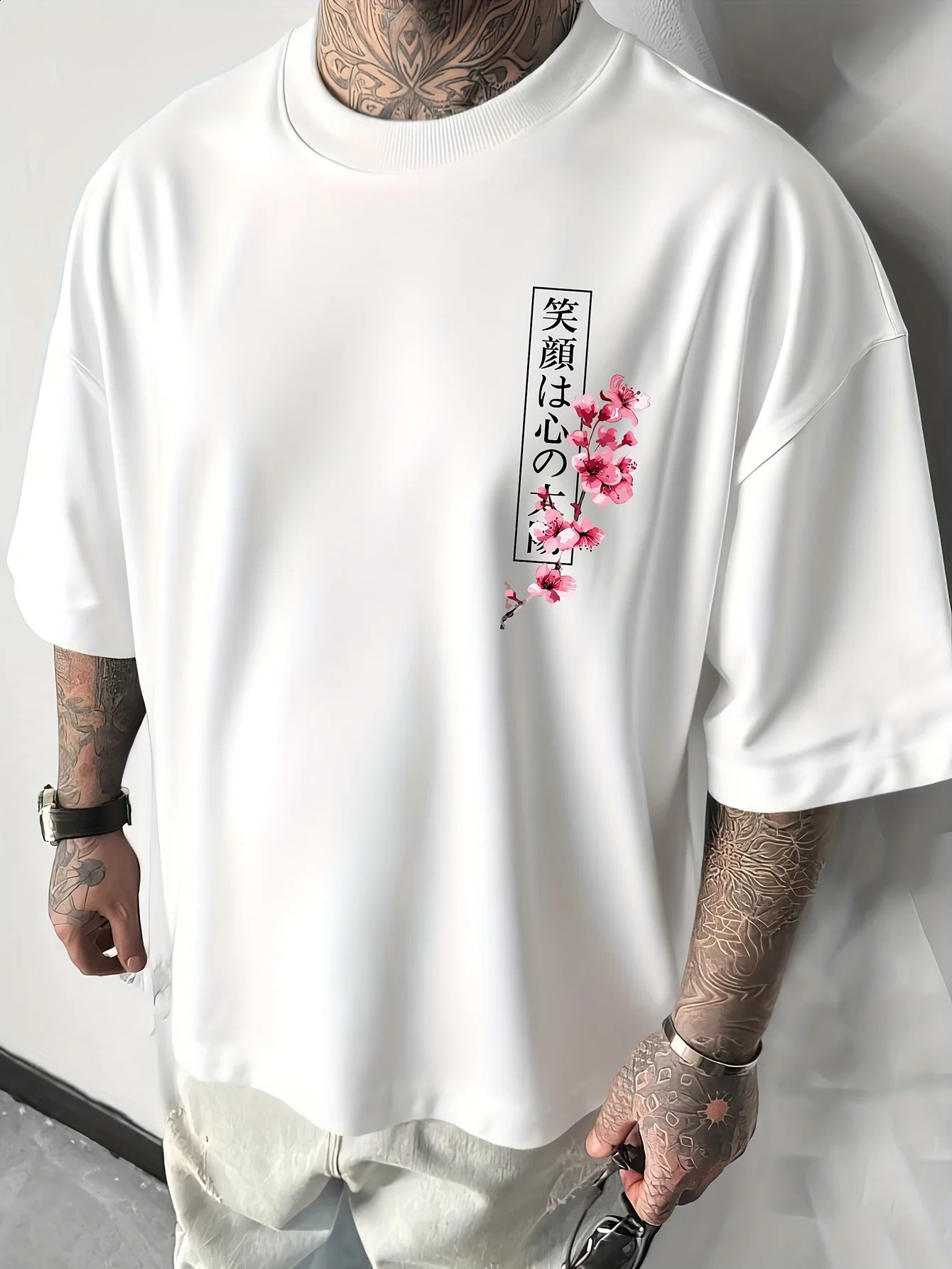 Japanese Cherry Blossom Print 100 Cotton Men Woment T-shirt Summer Autumn Daily Outdoor Sports Casual Loose Street Short-sleeve 260626 - view 6