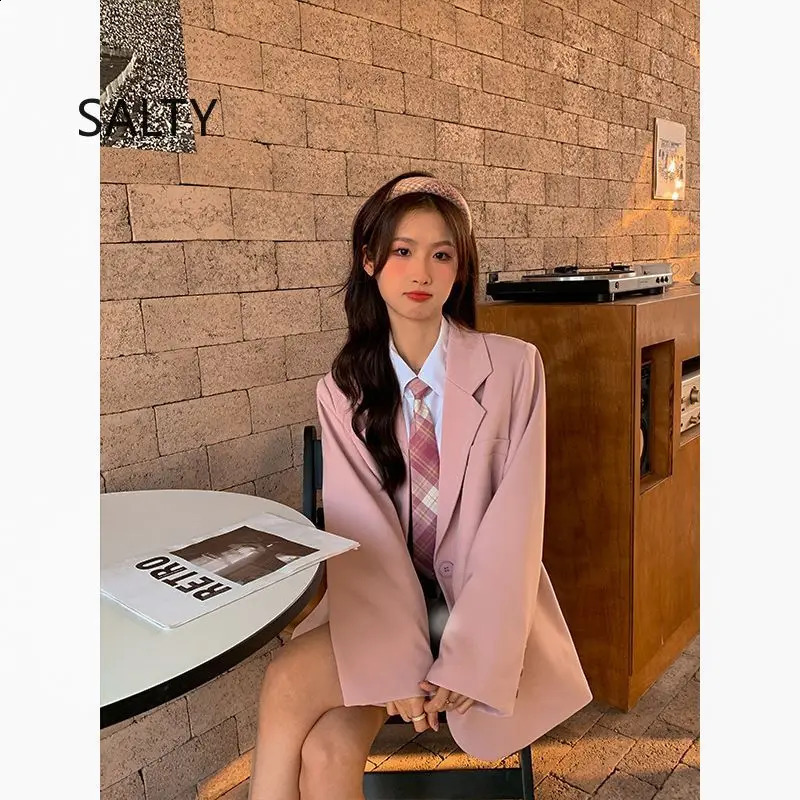 Pink Blazer Women Spring Korean Loose Student Jacket Woman Solid Office Elegant Blazers Female 260625 - view 3