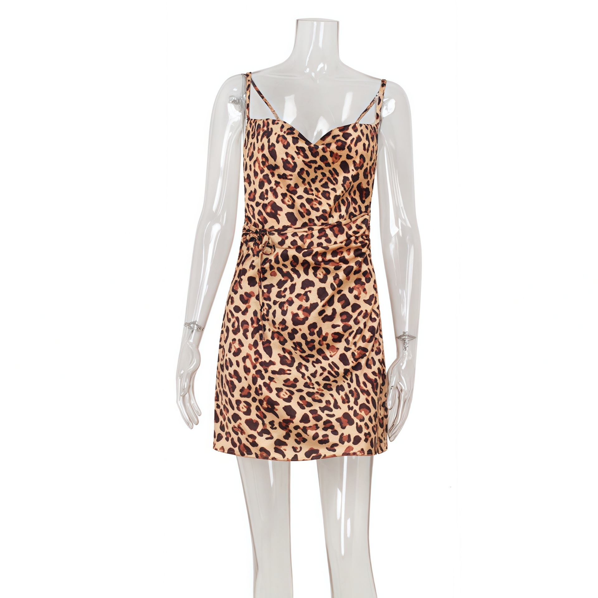 Womens Summer Mini Dress Womens Classic Leopard Print Back Thin Strap Waist Slimming Short Gown For Women Daily Beach Nightclub Street Outfits - view 6