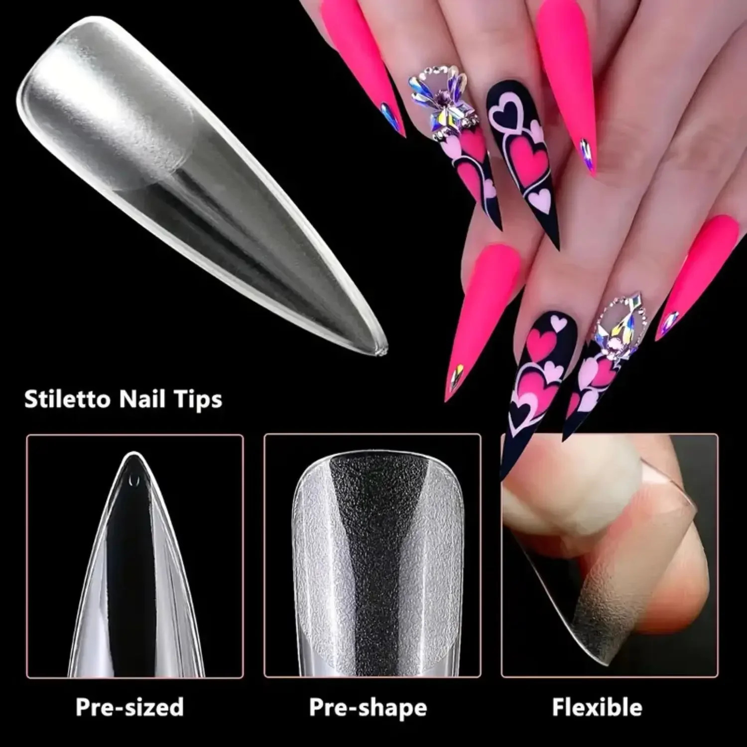 240Pcs XL Stiletto Nail Tips Clear Fake Nails Long Stiletto Nail Full Cover Artificial Fingernail Extension Tool 260626 - view 4