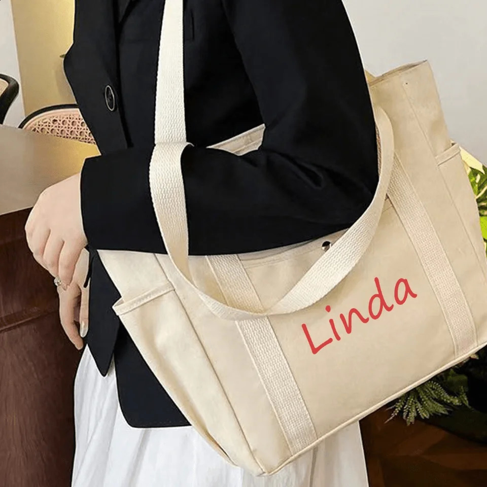 Custom Name Canvas Tote Bag Personalized Spacious Shoulder Bag Versatile Lightweight Large Capacity Bag Goes with Anything 260625 - view 3