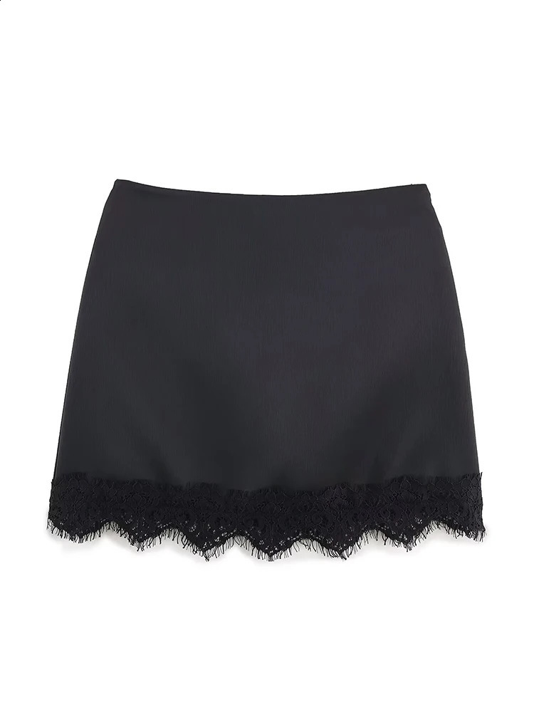 Summer Lace Patchwork Satin Skirt For Women High Waist Fashion Casual Splice Mini Skirts 2026 Simple Elegant Commuting 260626 - view 7