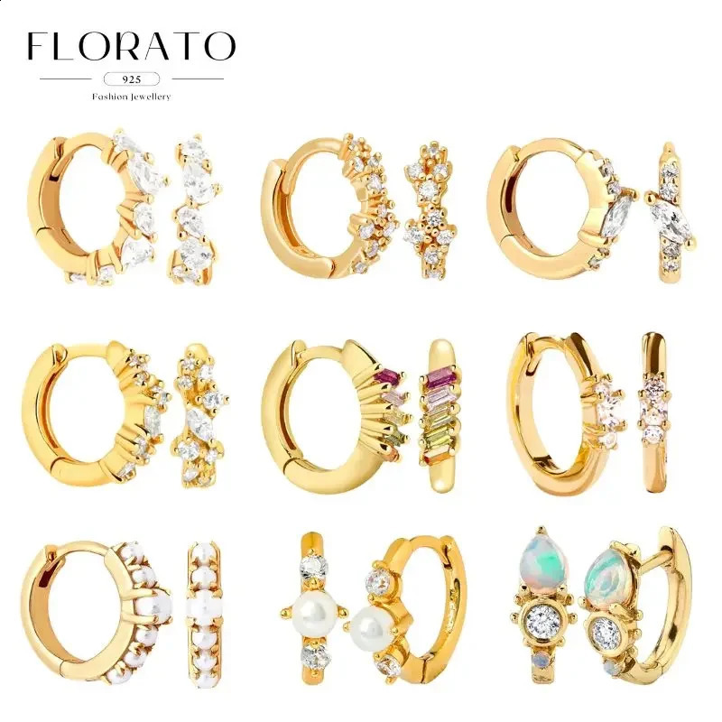 925 Sterling Silver Needle Irregular White Zircon Hoop Earrings For Women Pearl Ear Buckles Vintage Crystal Jewelry Gifts 260626 - view 1