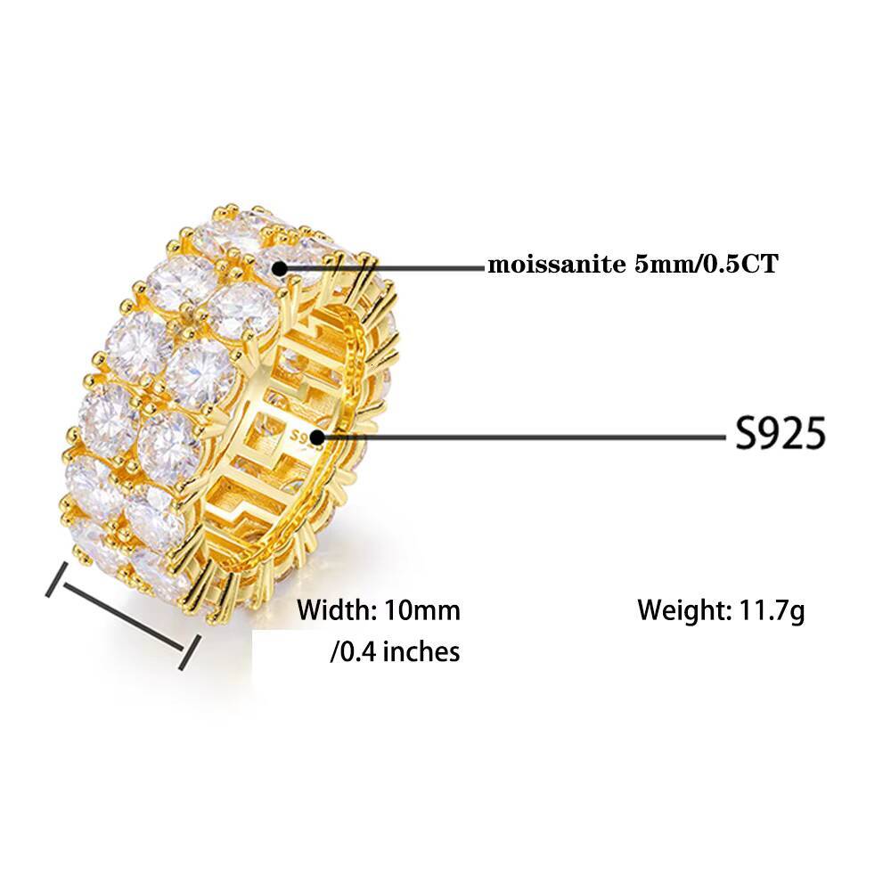 1pc Inlaid Moissanite Ring for Men 18K Gold-Plated S925 Sterling Silver Ring Hiphop Style Ring - view 3