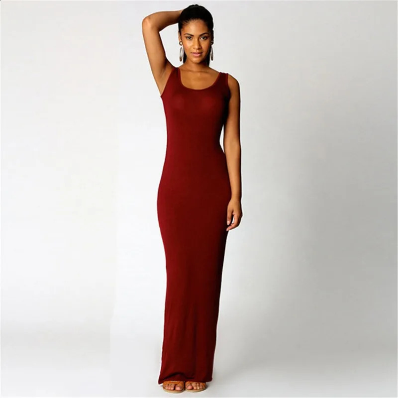 Womens Maxi Dress Sleeveless Bodycon Long Dress Elegant Casual Homewear Spring Summer Cool Solid-Color Dress 260626 - view 7
