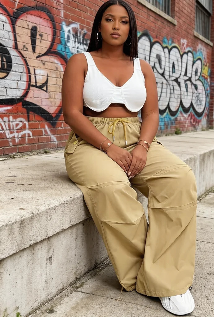 Womens Khaki Cargo Pants Elastic Waist Drawstring Loose Wide Leg Pockets Casual Sport Trousers for Summer Streetwear 260625 - view 6