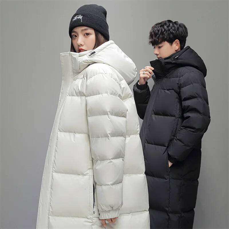 FGKKS 2025 Couple Winter Jacket Fashion Classic Slim Korean Style White Duck Down Men's Long Coat Women Hooded Outwear W260626 - view 4