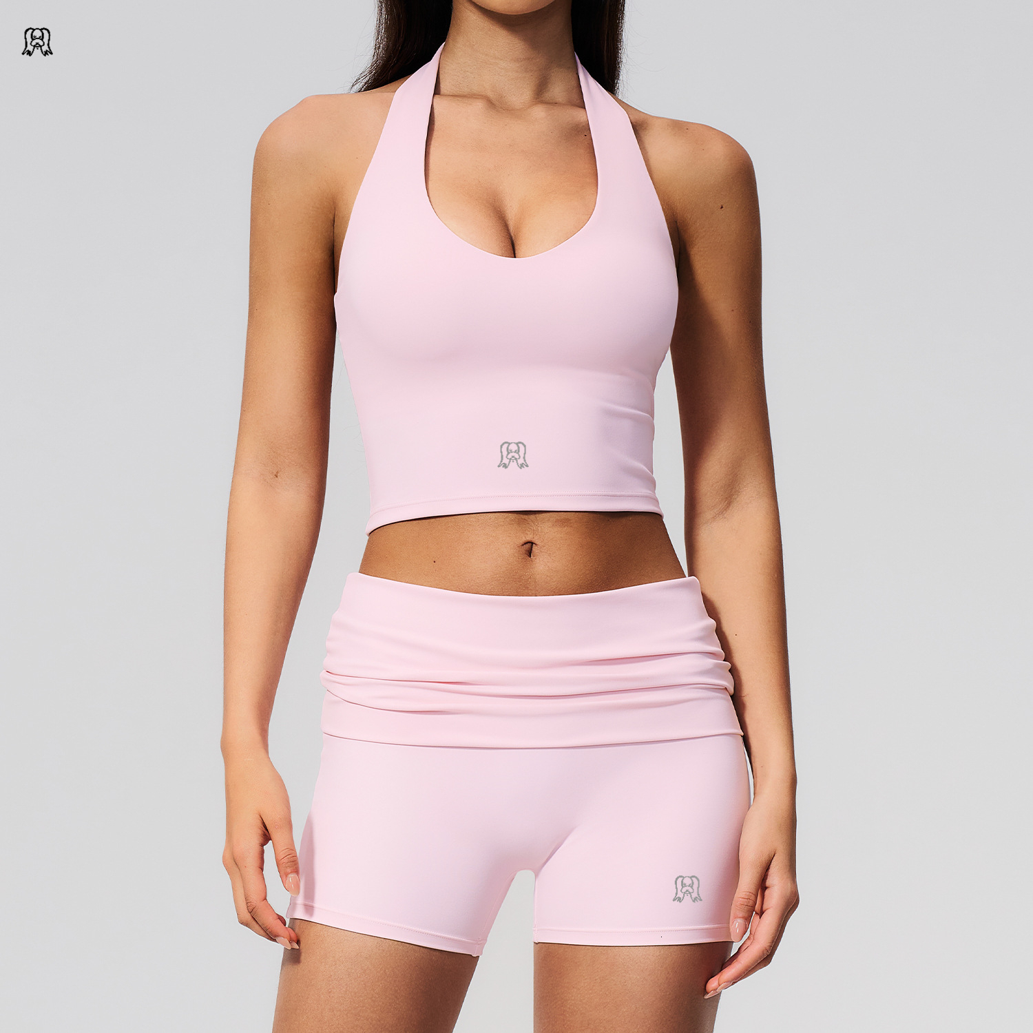 lucky dog yoga V-neck cross with chest cushion vest, foldable waist yoga shorts set - view 6