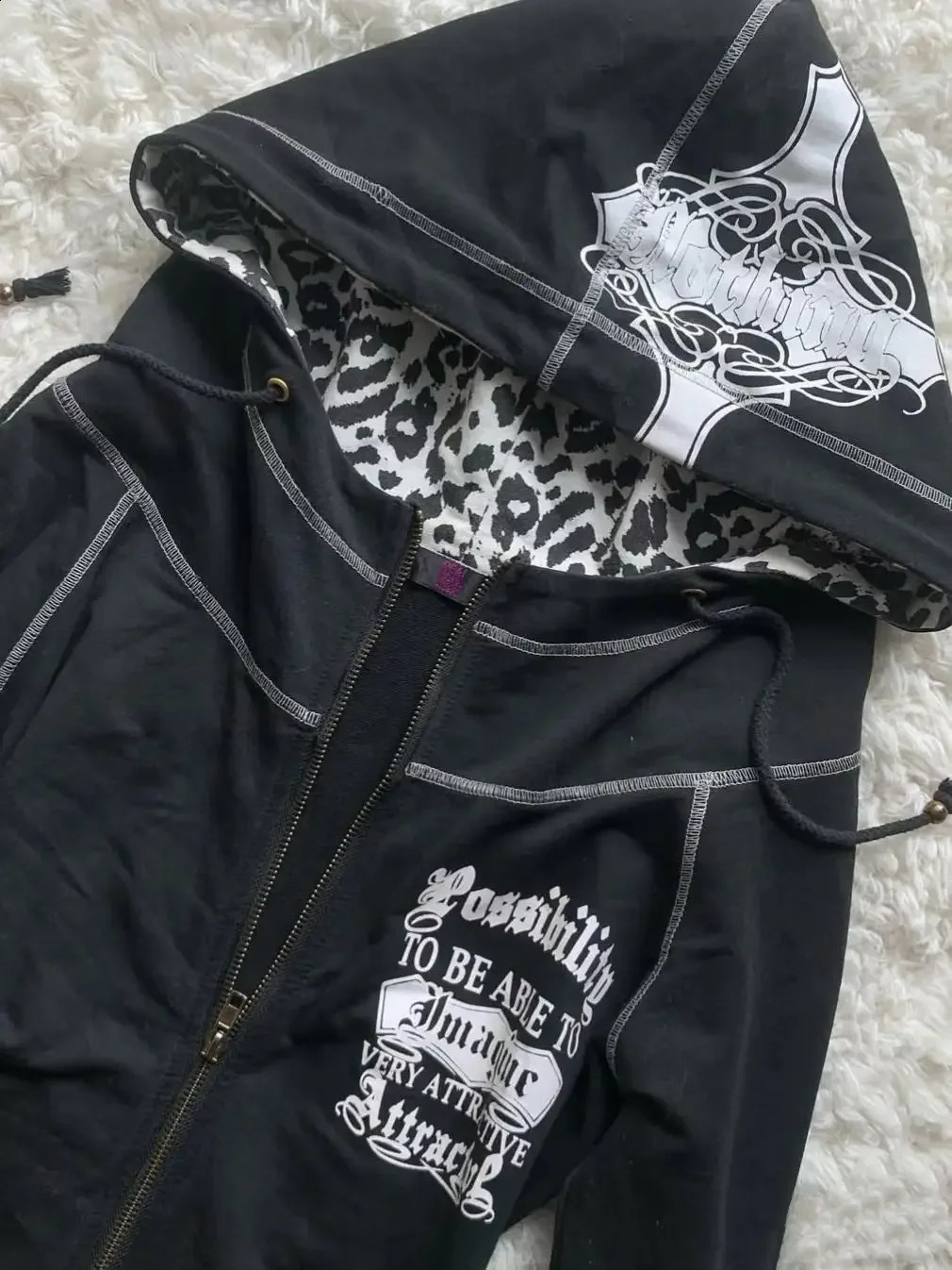 Y2k Harajuku Retro Leopard Black Sportswear Hip Hop Slim Fit Spicy Girl Retro Multi Functional Hoodie Gothic Punk Zipper Hoodie 260626 - view 5