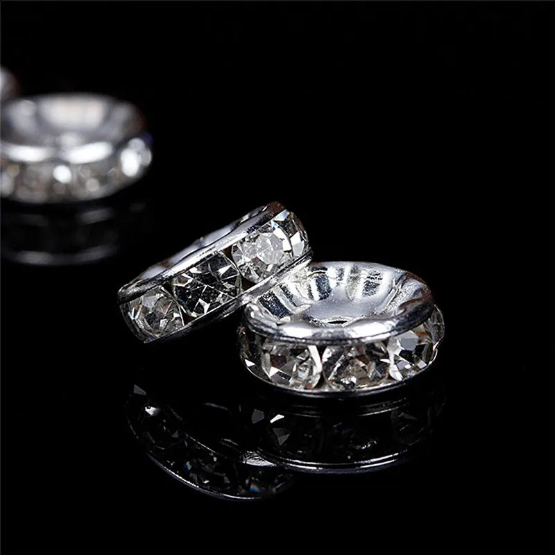 100pcs 6mm 8mm Rondelle Disc 316 Stainless Steel Crystal Spacer Beads With Rhinestone For Jewelry Making DIY Bracelet 260623 - view 5