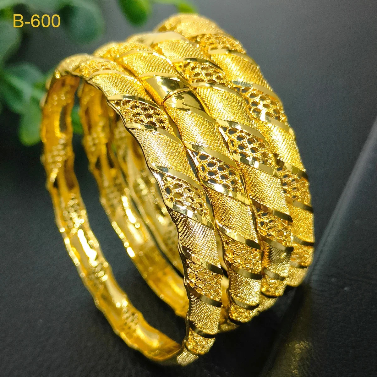 24K Dubai Bangles For Women Ethiopian Africa Fashion Gold Color Saudi Arabia Bride Wedding Bracelet Hand Jewelry Gifts 260626 - view 3