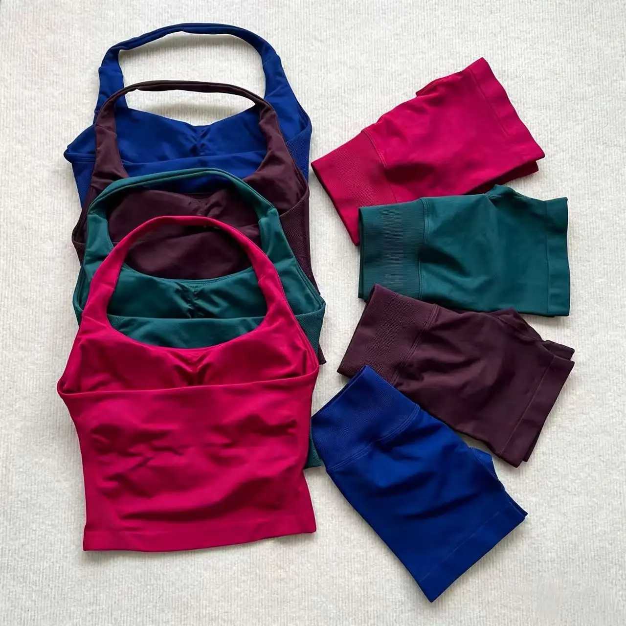 Set 2 Pieces Shorts Yoga Women Backless Halter Tops High Waist Seamless Shorts Gym Suit Fitness Sportswear Workout Sets M260626 - view 3