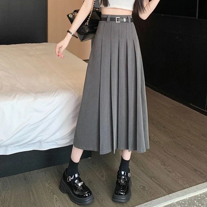 Summer Girls Korean Solid Color JK Skirts Women Comfortable MidLong Dress Female Concise ner Aline Pleated 260626 - view 3