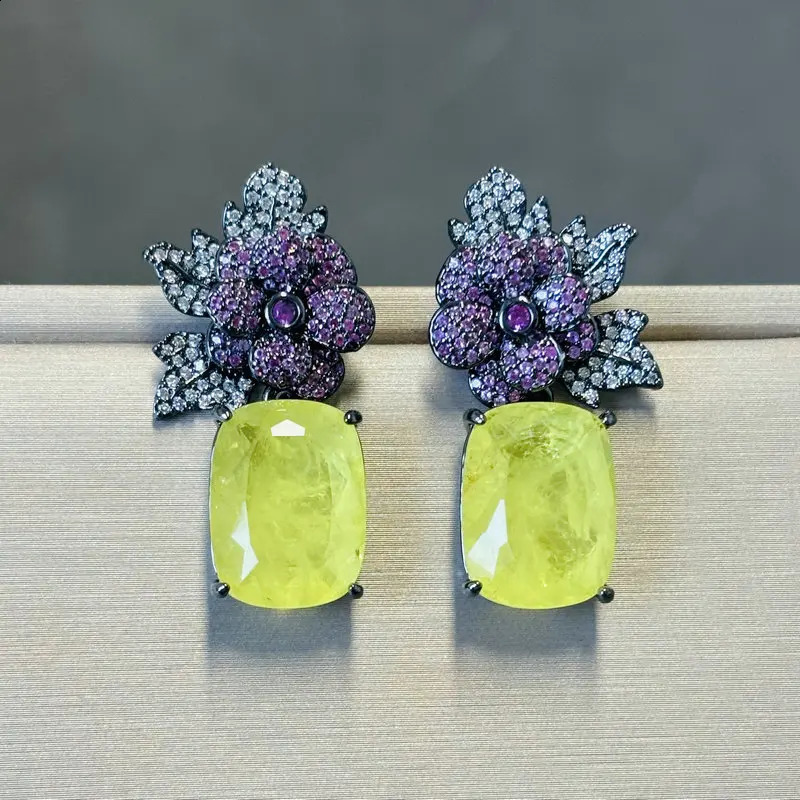 Bilincolor Red Flower and Yellow Cubic Zirconia Dangling Earring for Women 260625