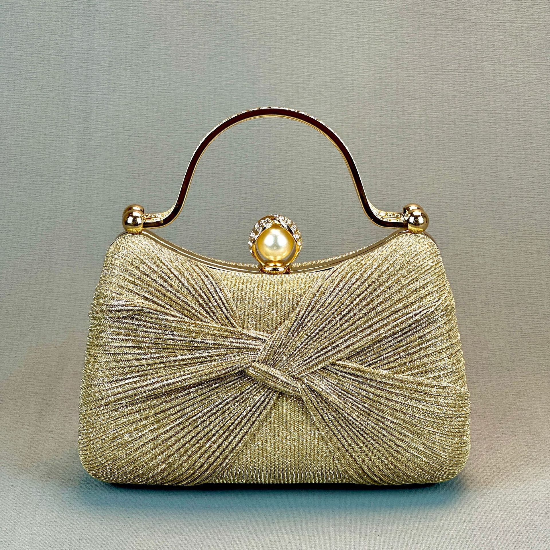 Cross-Border Wrinkle Bag for Women, Exquisite Handheld Evening Bag, Socialite Dress Party Crossbody Clutch, Light Luxury Style GLAMOR
