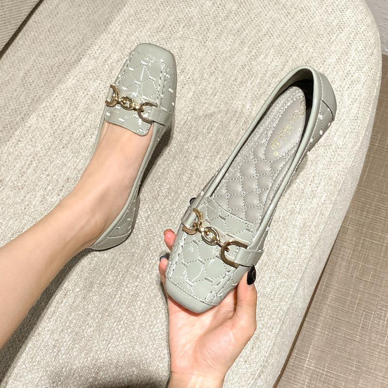Luxury Shoes 2026 Women's Square Toe Flat Comfort Leather Shoes, Soft Cushion Smooth Patent Leather Buckle Strap Flats with Embroidery Size 33-43