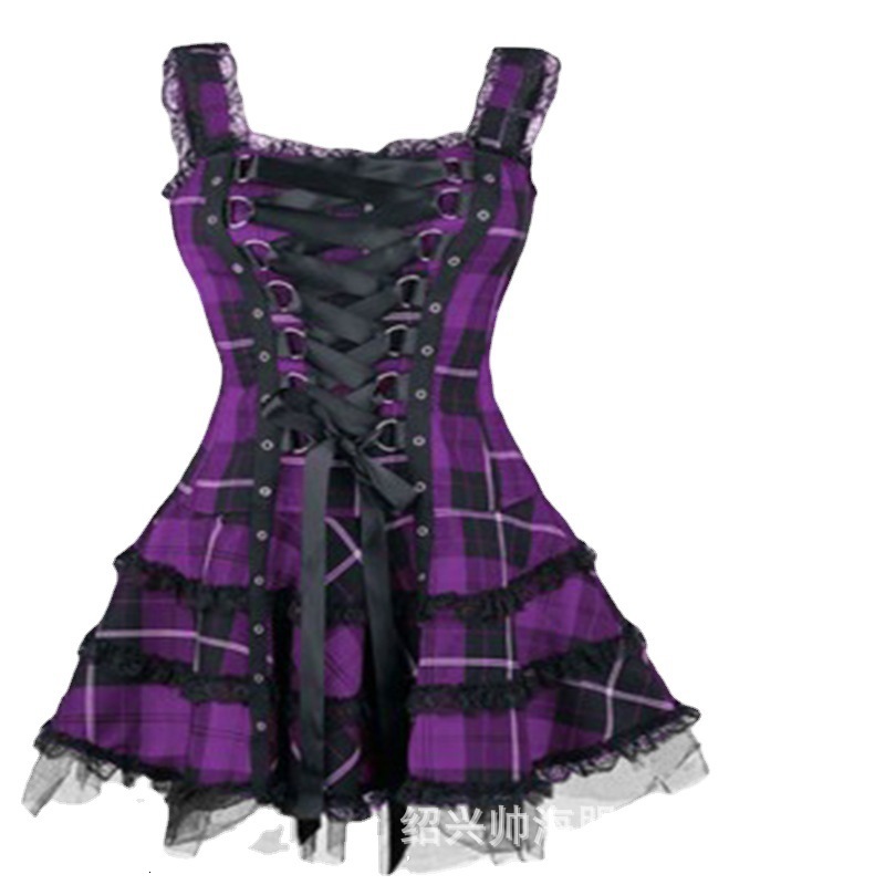 New womens plaid print lace trim dress sleeveless mesh midi dress - view 3