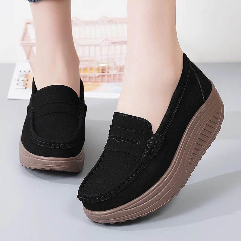 Ngouxm Women Flat Platform Loafers Ladies Elegant Suede Leather Moccasins Shoes Woman Slip On Moccasin Womens Casual 260626