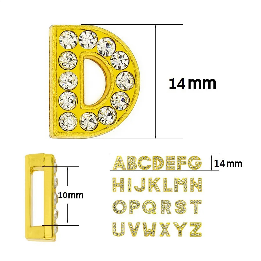 50PC/lot Hole 8mm 10mm Rhinestones Slide Letter Golden English Alphabet slide Charm Fit For DIY Wristband Keychains 260623 - view 4