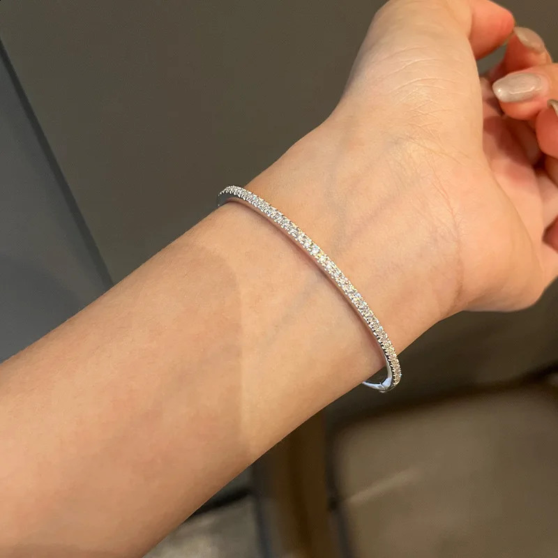 Pure 925 Sterling Silver Full Diamond Bracelet Classic n Party Jewelry Friendship Bracelet Silver Bangle Fine Quality 17CM 260626 - view 7