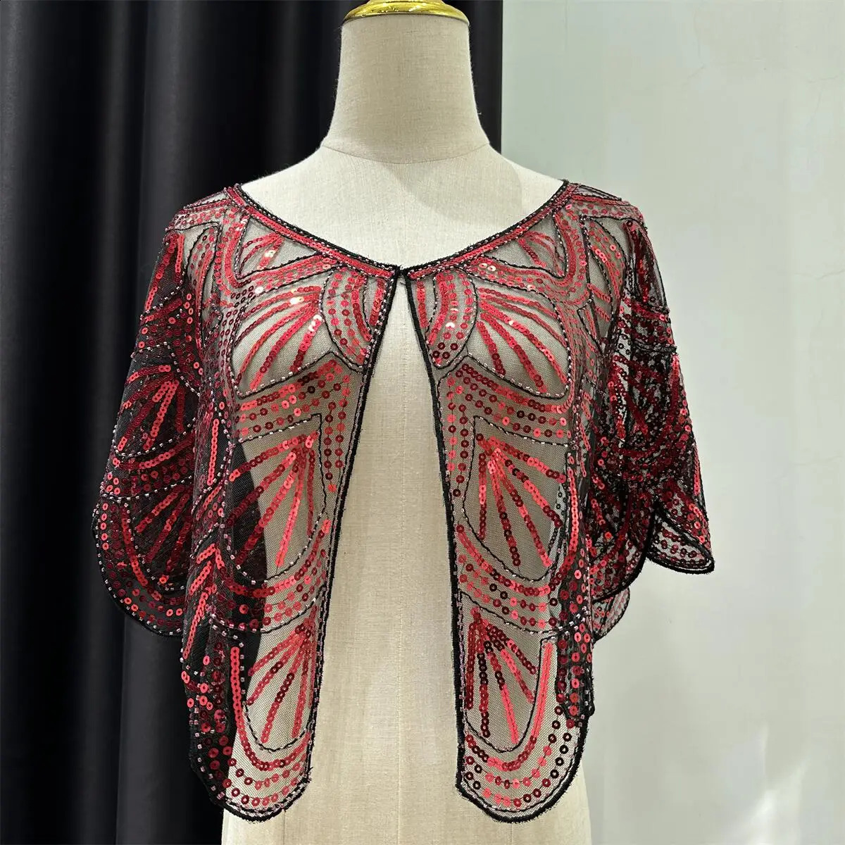 1920s Beaded Sequin Flapper Shawl Elegant Retro Lace Cape Wedding Evening Dress Outerwear Shawl 9 Colors 260625 - view 7