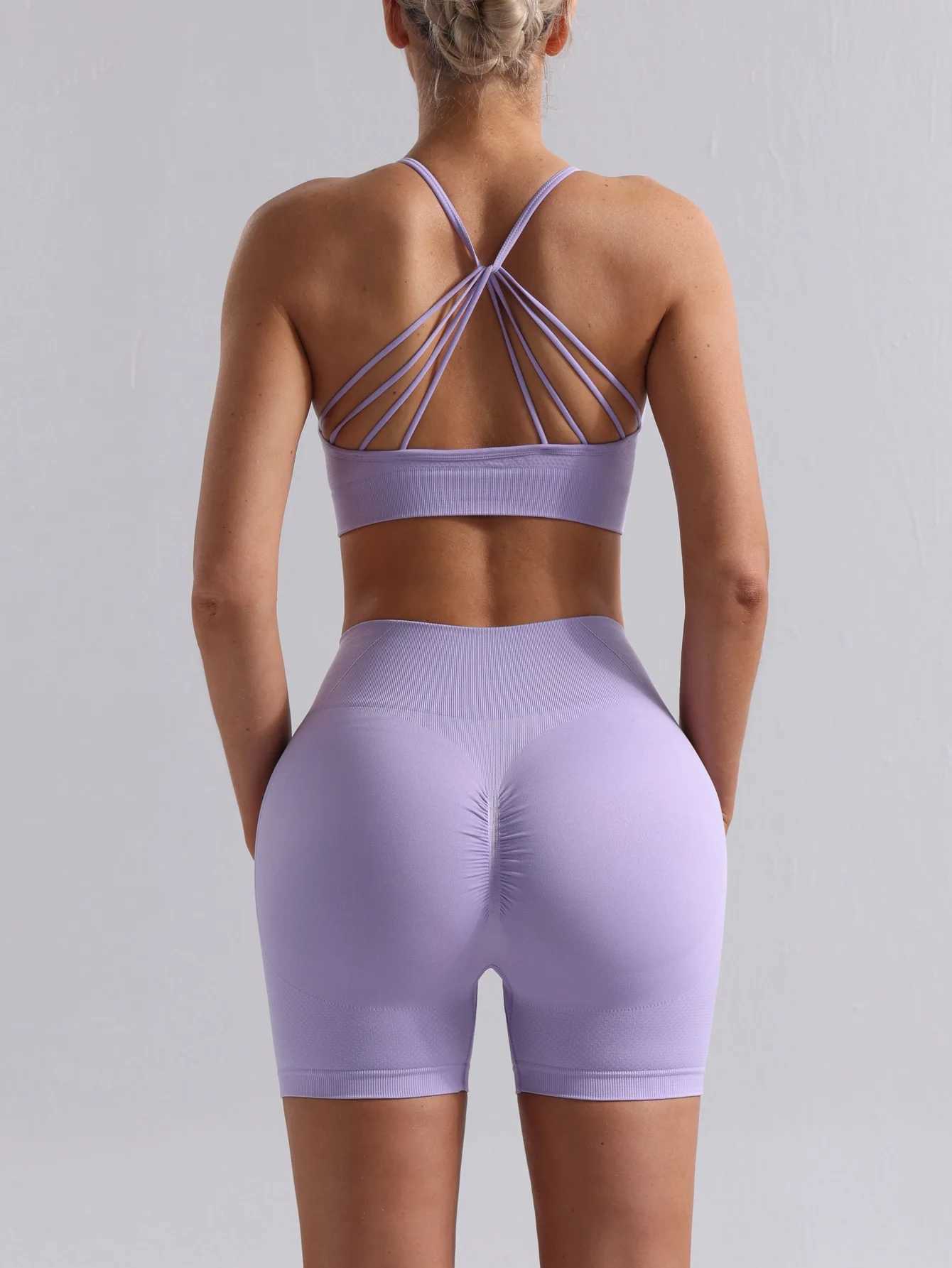 Yoga 2 PCS Womens Seamless Set Sexy Sport Removable Bra Pad High Waist Shorts Gym Fitness Sleeveless Workout Suit Sportswear M260626 - view 4