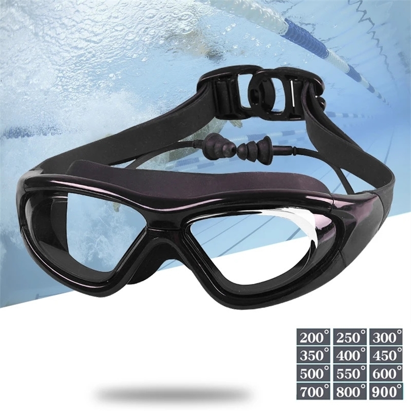 Myopia Swimming Goggles Earplug 20 to 90 Prescription Swim Pool Glasses Anti Fog Men Women Optical Waterproof Eyewear 260622
