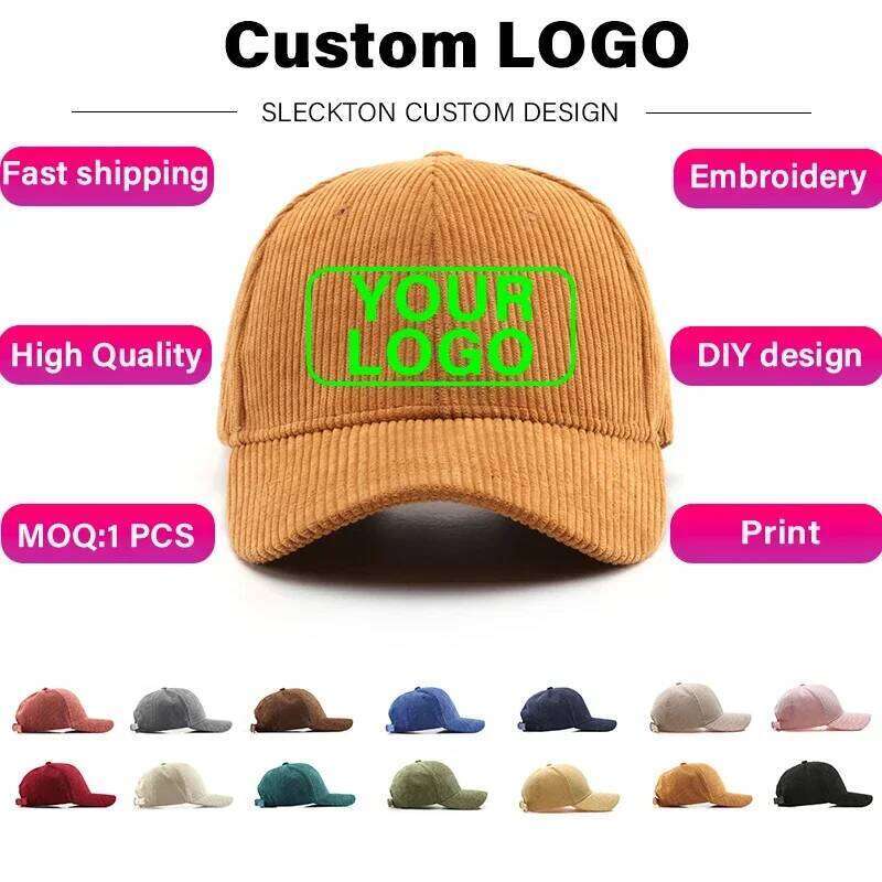 SLECKTON Custom Baseball Cap for Women and Men Fashion Design Brand LOGO Letter Embroidery Corduroy Hats Unisex Wholesale W260626