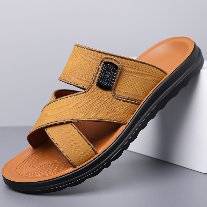 Men Cross Strap Faux Leather Slide Sandals Crocodile Texture Thick Cushion Platform Slippers Anti Slip Open Toe Summer Casual Beach Walking Slides - view 9