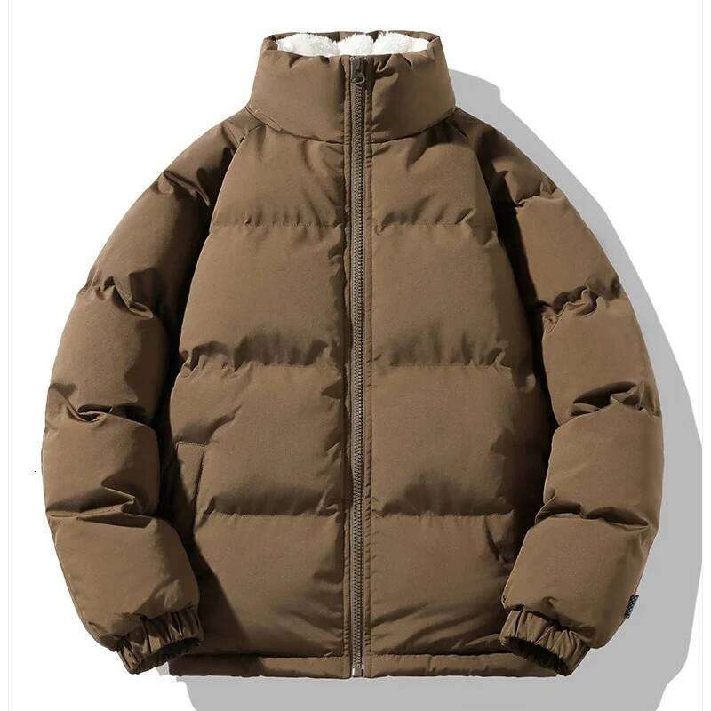 Men Puffer Thick Warm Winter Parka Fleece Linded Coat Male Solid Color Stand Collar Casual Jacket Men's Coats Outwear J260626 - view 1