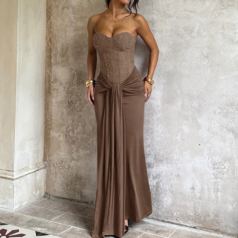 XY25325PFO Hot-Selling Evening Dress Long Dress New Waist-Cinching Slimming Ribbon Strapless Elegant Dress - view 8