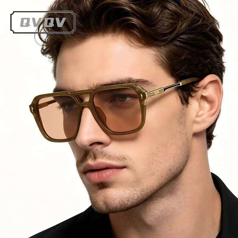 QVQV Luxury Brand Trendy Square Sunglasses Men Vintage Handsome Driving Sun Glasses For Male Brown Shades Metal Arm Eyewear 26Y0626