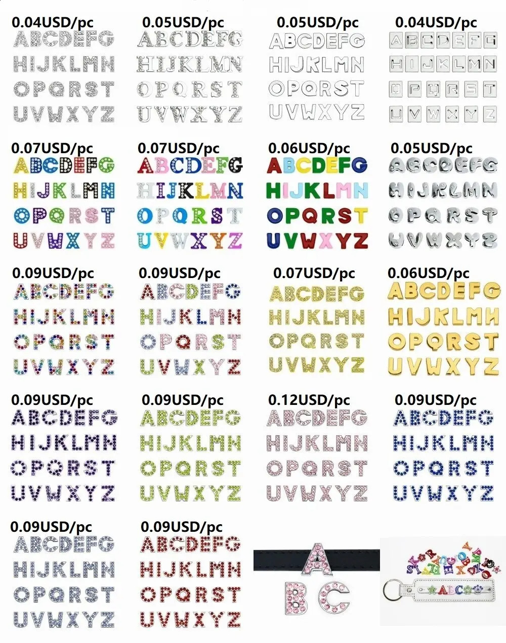 280pcs 8mm Slide Letters Charms Alphabet A-Z Alloy Rhinestone 10mm Fit Band Bracelet Collar DIY Jewelry Making Women Kids Gift 260623
