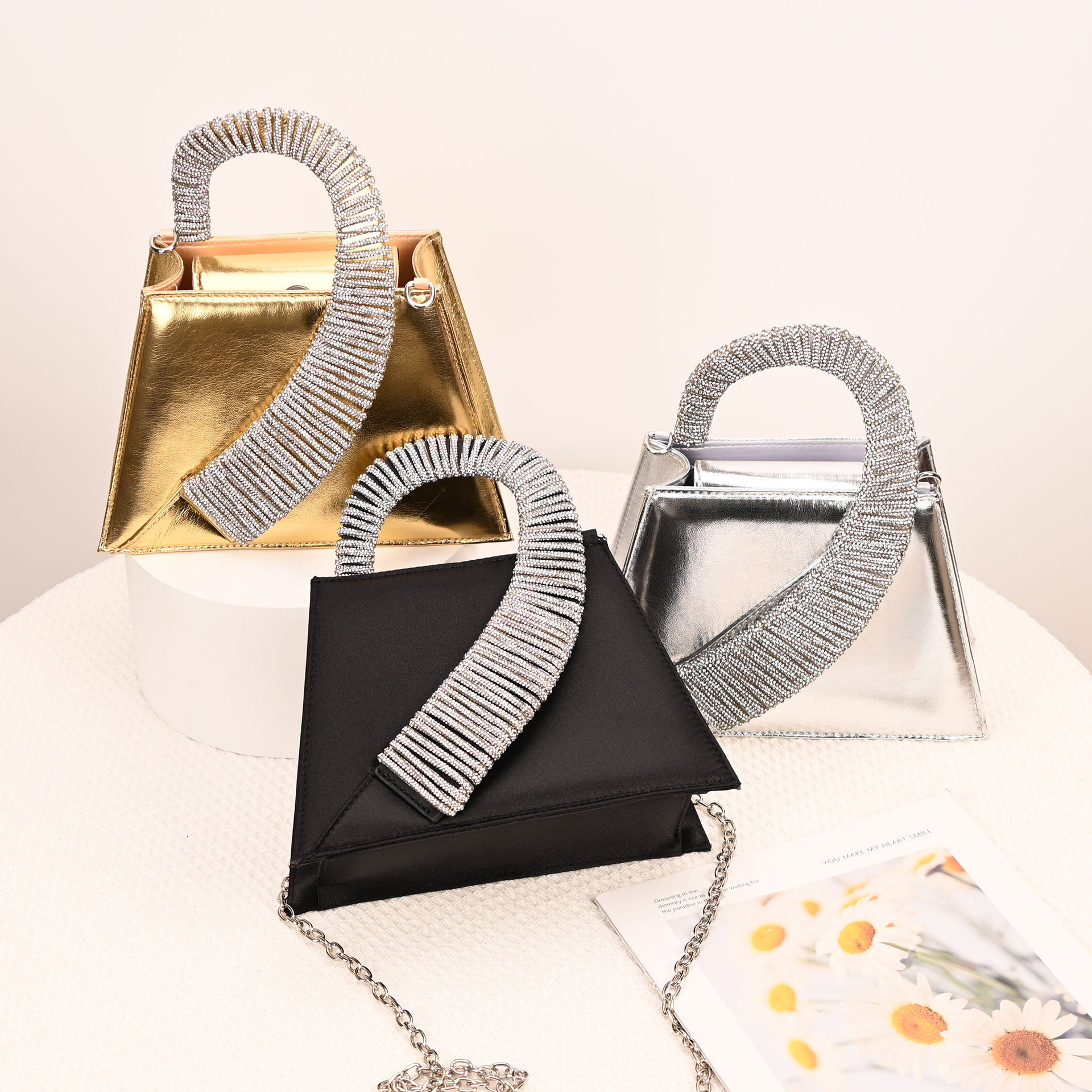 New Women S Bags Bring Diamond Embellished Fairy Super Shiny Rhinestone Trapezoidal Bag Shoulder Crossbody Handbag - view 3