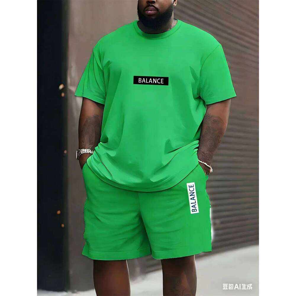 Men's plus size T-shirt set Summer Short-sleeved Shorts Fashion Classic Retro Print Casual and Breathable Suit for man 26Y0626 - view 5