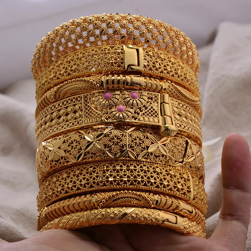 Round Flower Shape Gold Color Bangles for Women Men Algerian Wedding Bracelets 236 Long Chain French Jewelry 260626