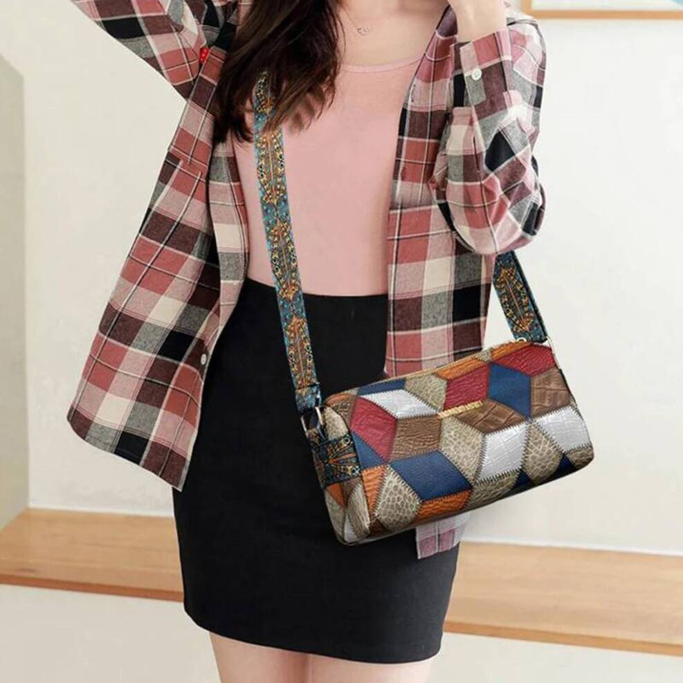 Neutral Square Color-Blocking Patchwork Commuting Single-Shoulder Crossbody Bag, Middle-Aged Mom Bag - view 4