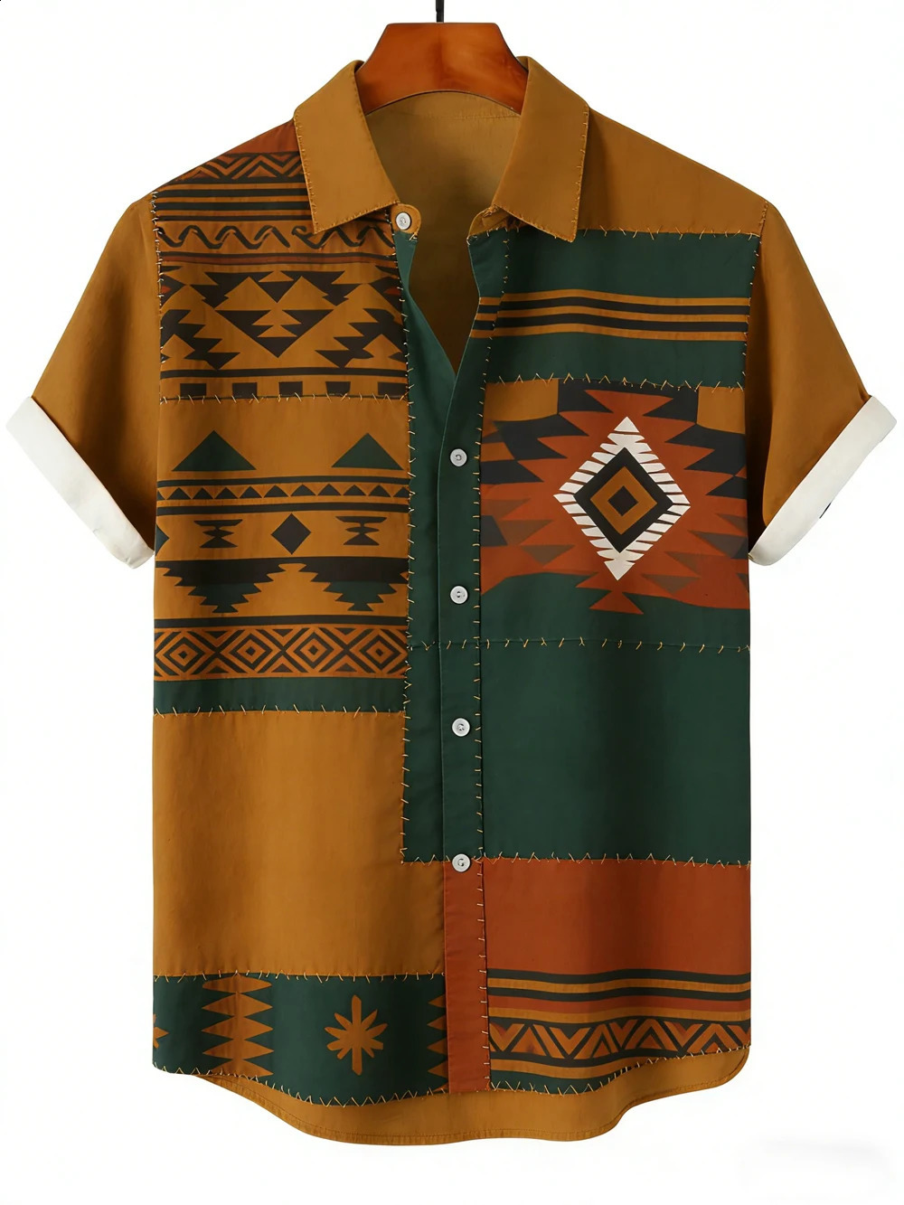 2026 Mens Summer Retro Linen Short Sleeve Lapel Shirt Indian Pattern 3D Print Hawaiian Outdoor Casual Clothes Tops 260626 - view 5
